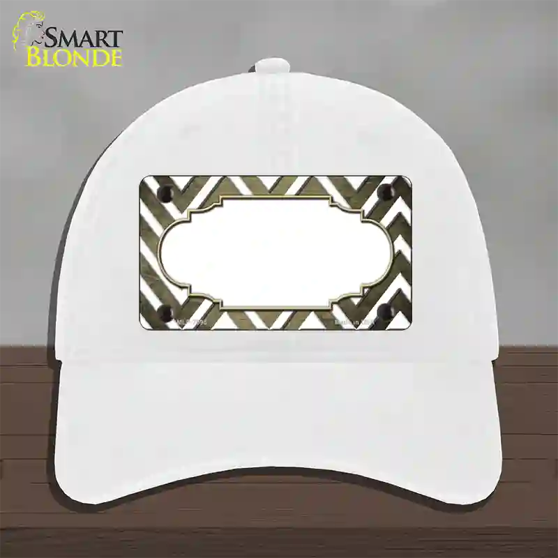 Gold White Chevron Scallop Oil Rubbed Novelty License Plate Hat Unconstructed Cotton / White