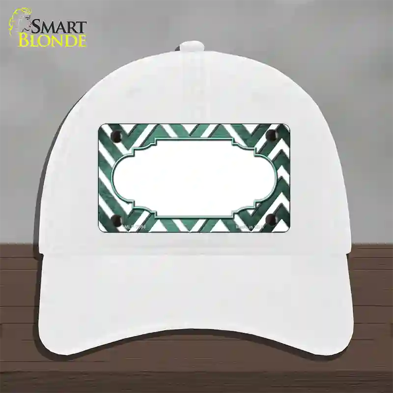 Mint White Chevron Scallop Oil Rubbed Novelty License Plate Hat Unconstructed Cotton / White