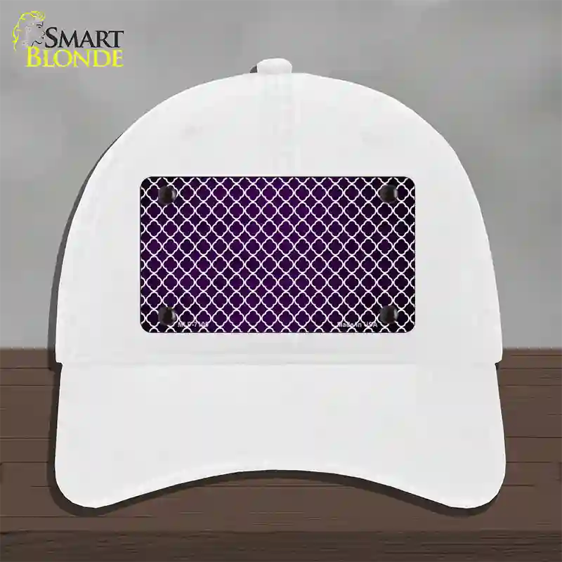 Purple White Quatrefoil Oil Rubbed Novelty License Plate Hat Unconstructed Cotton / White