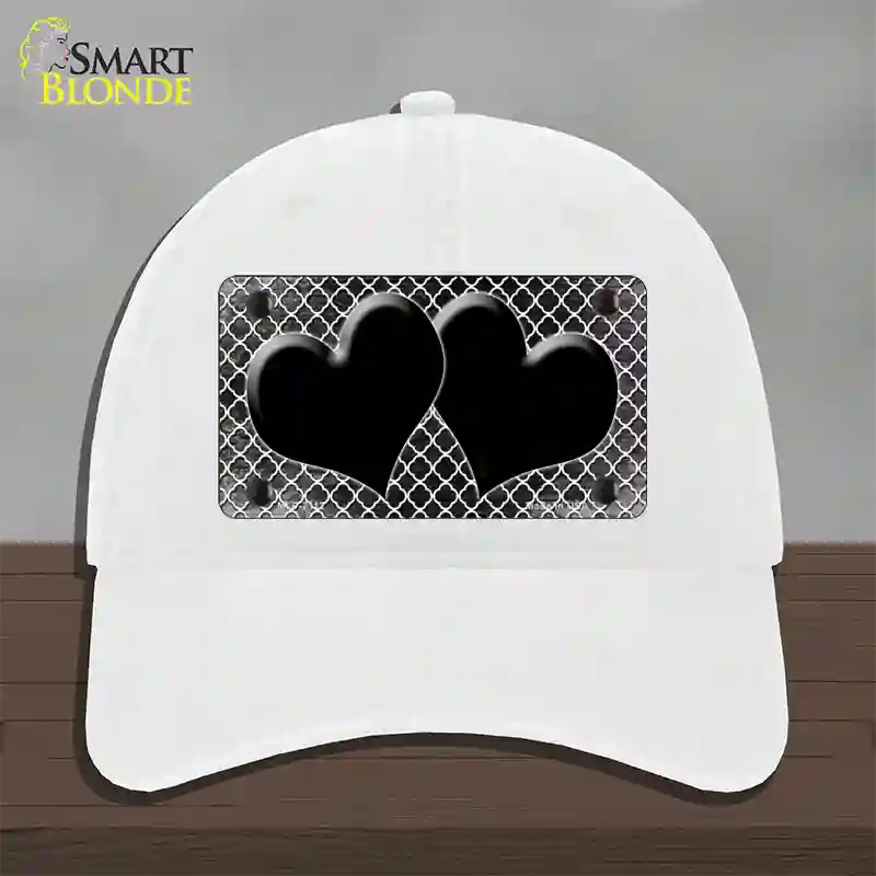 Black White Quatrefoil Hearts Oil Rubbed Novelty License Plate Hat Unconstructed Cotton / White