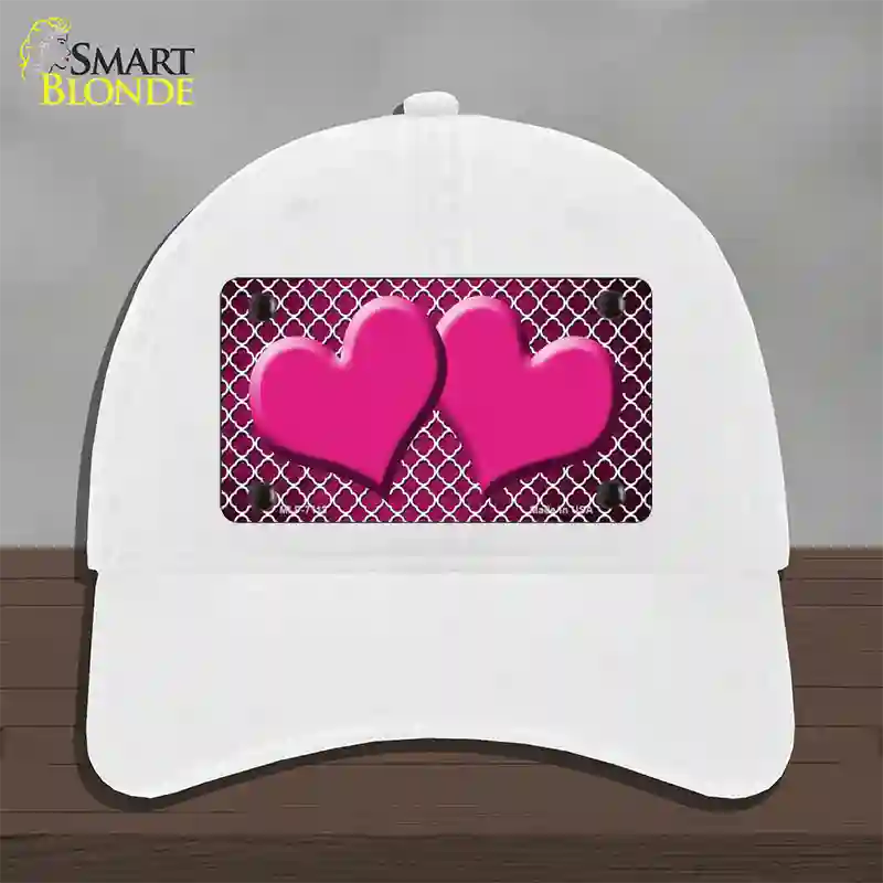 Pink White Quatrefoil Hearts Oil Rubbed Novelty License Plate Hat Unconstructed Cotton / White