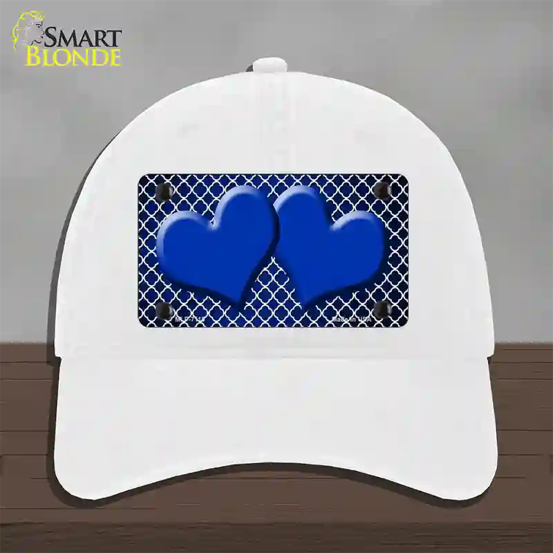 Blue White Quatrefoil Hearts Oil Rubbed Novelty License Plate Hat Unconstructed Cotton / White