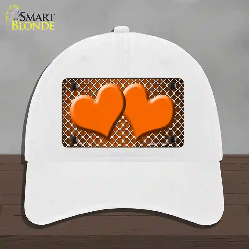 Orange White Quatrefoil Hearts Oil Rubbed Novelty License Plate Hat Unconstructed Cotton / White