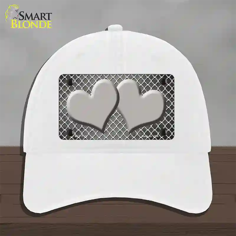 Gray White Quatrefoil Hearts Oil Rubbed Novelty License Plate Hat Unconstructed Cotton / White