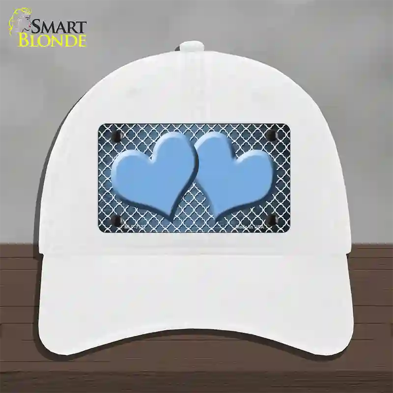 Light Blue White Quatrefoil Hearts Oil Rubbed Novelty License Plate Hat Unconstructed Cotton / White