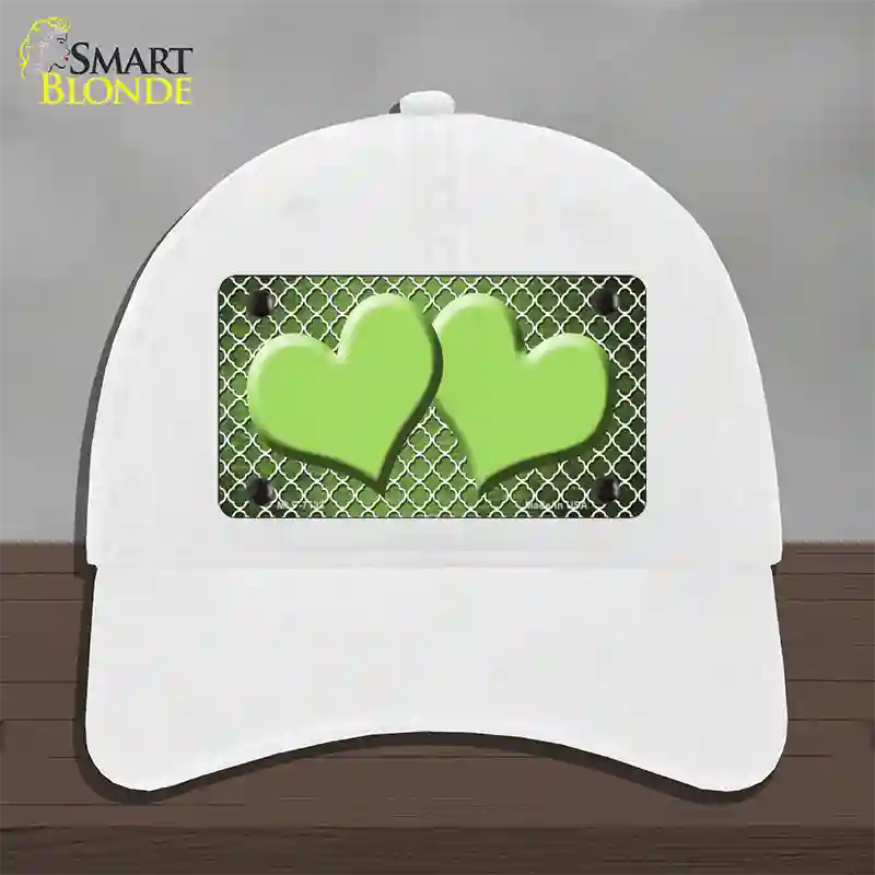 Lime Green White Quatrefoil Hearts Oil Rubbed Novelty License Plate Hat Unconstructed Cotton / White