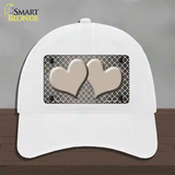 Tan White Quatrefoil Hearts Oil Rubbed Novelty License Plate Hat Unconstructed Cotton / White