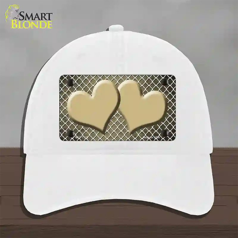 Gold White Quatrefoil Hearts Oil Rubbed Novelty License Plate Hat Unconstructed Cotton / White