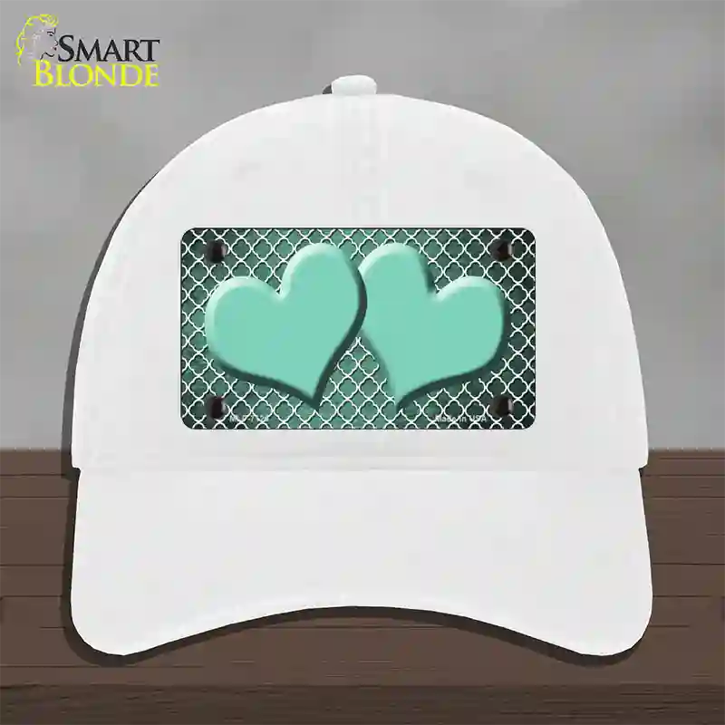 Mint White Quatrefoil Hearts Oil Rubbed Novelty License Plate Hat Unconstructed Cotton / White