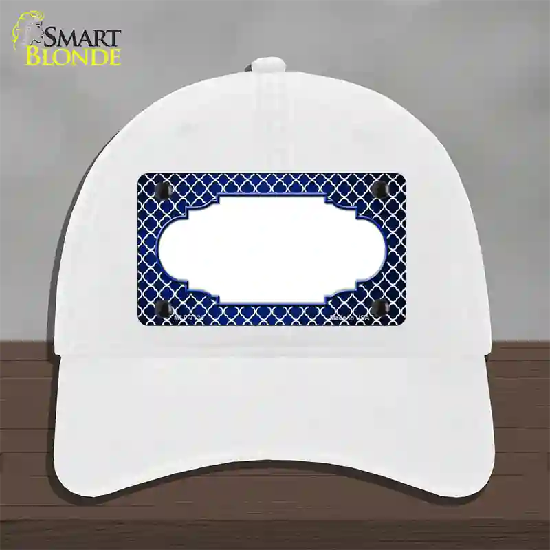 Blue White Quatrefoil Scallop Oil Rubbed Novelty License Plate Hat Unconstructed Cotton / White