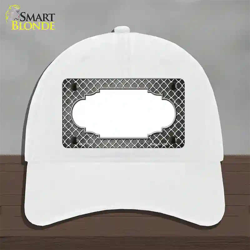 Gray White Quatrefoil Scallop Oil Rubbed Novelty License Plate Hat Unconstructed Cotton / White