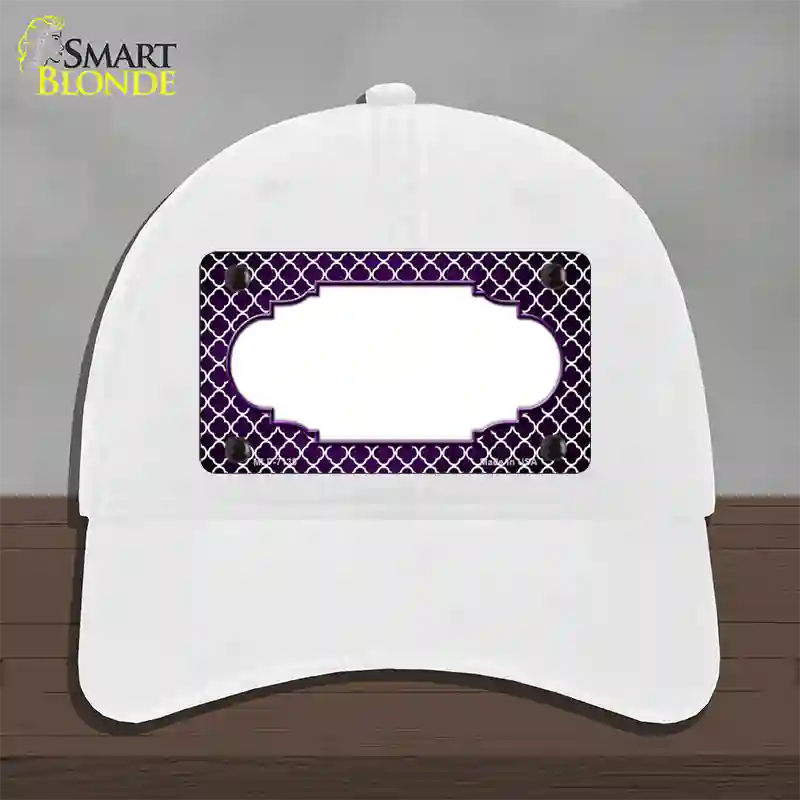 Purple White Quatrefoil Scallop Oil Rubbed Novelty License Plate Hat Unconstructed Cotton / White