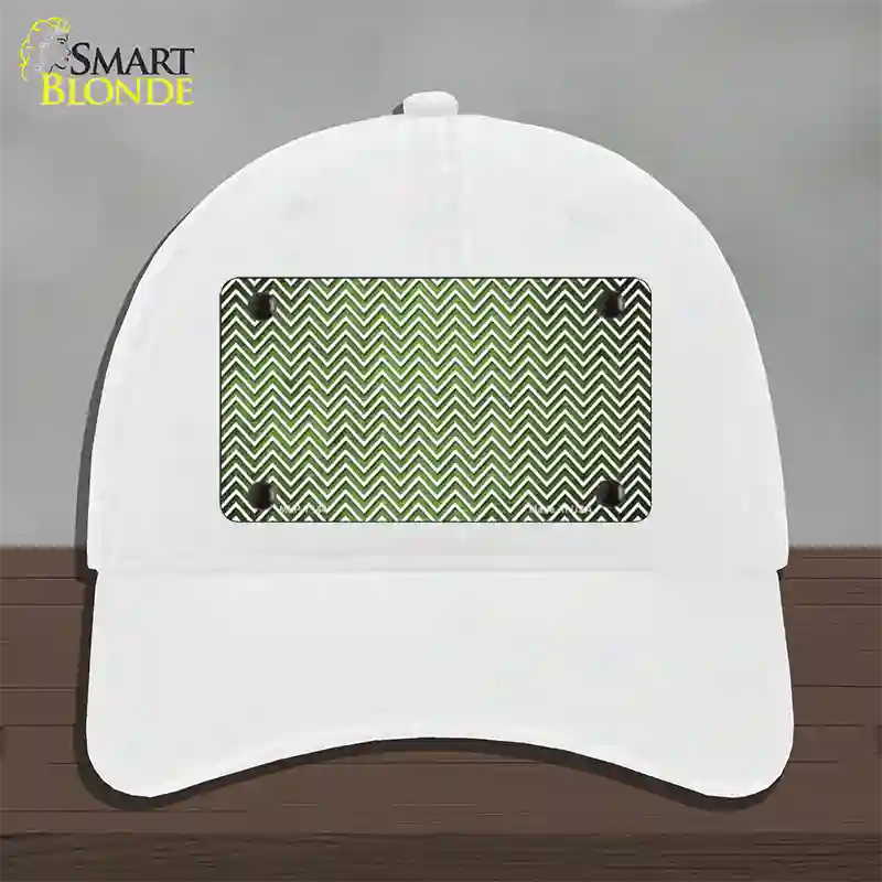 Lime Green White Small Chevron Oil Rubbed Novelty License Plate Hat Unconstructed Cotton / White