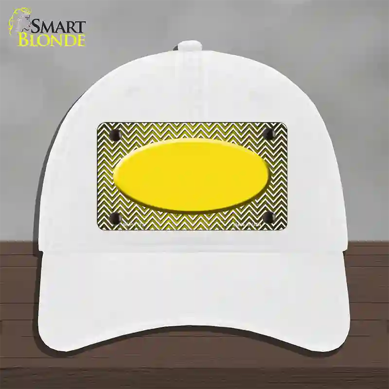 Yellow White Small Chevron Oval Oil Rubbed Novelty License Plate Hat Unconstructed Cotton / White