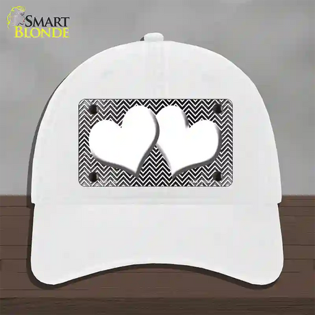 Black White Small Chevron Hearts Oil Rubbed Novelty License Plate Hat Unconstructed Cotton / White