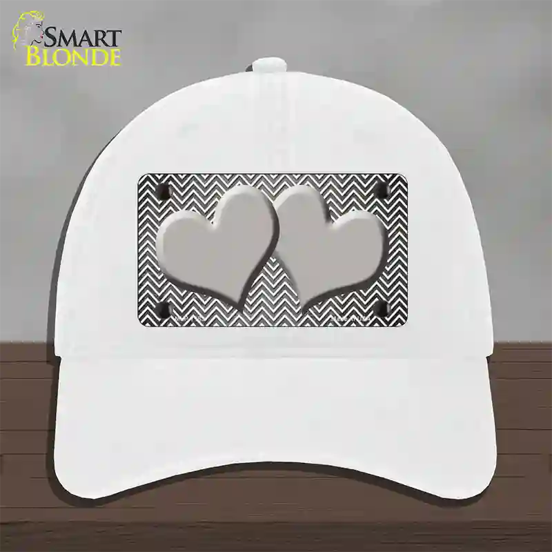 Gray White Small Chevron Hearts Oil Rubbed Novelty License Plate Hat Unconstructed Cotton / White