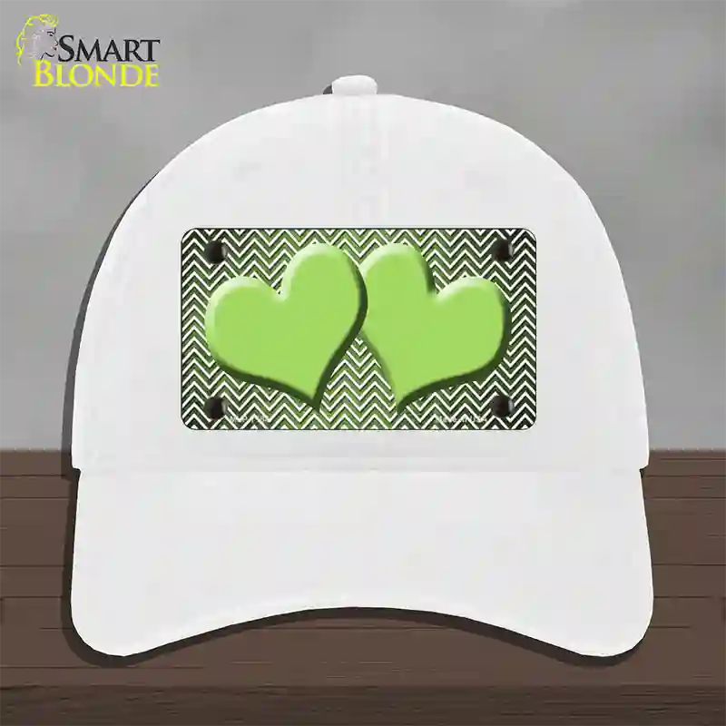 Lime Green White Small Chevron Hearts Oil Rubbed Novelty License Plate Hat Unconstructed Cotton / White