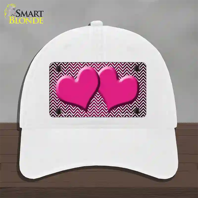 Pink White Small Chevron Hearts Oil Rubbed Novelty License Plate Hat Unconstructed Cotton / White