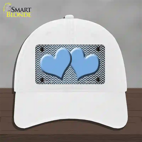 Light Blue White Small Chevron Hearts Oil Rubbed Novelty License Plate Hat Unconstructed Cotton / White