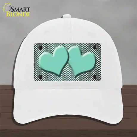 Mint White Small Chevron Hearts Oil Rubbed Novelty License Plate Hat Unconstructed Cotton / White