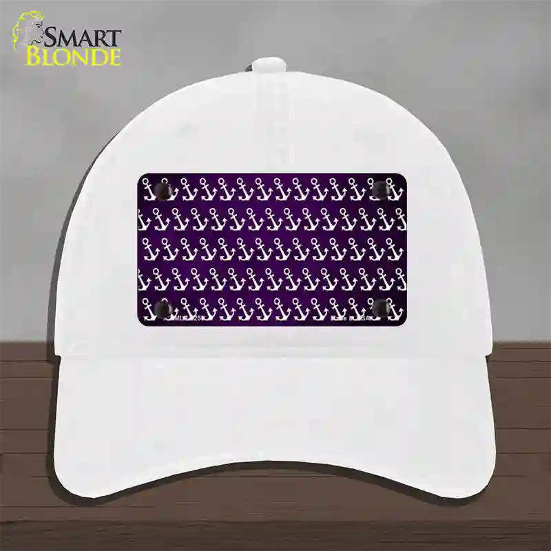 Purple White Anchor Oil Rubbed Novelty License Plate Hat Unconstructed Cotton / White