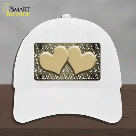 Gold White Anchor Hearts Oil Rubbed Novelty License Plate Hat Unconstructed Cotton / White