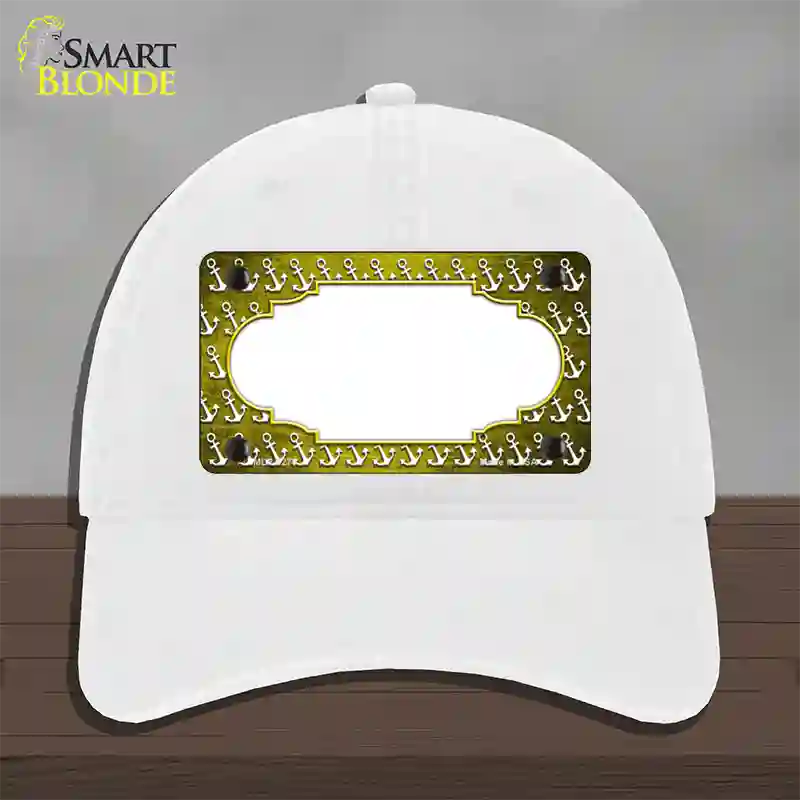 Yellow White Anchor Scallop Oil Rubbed Novelty License Plate Hat Unconstructed Cotton / White