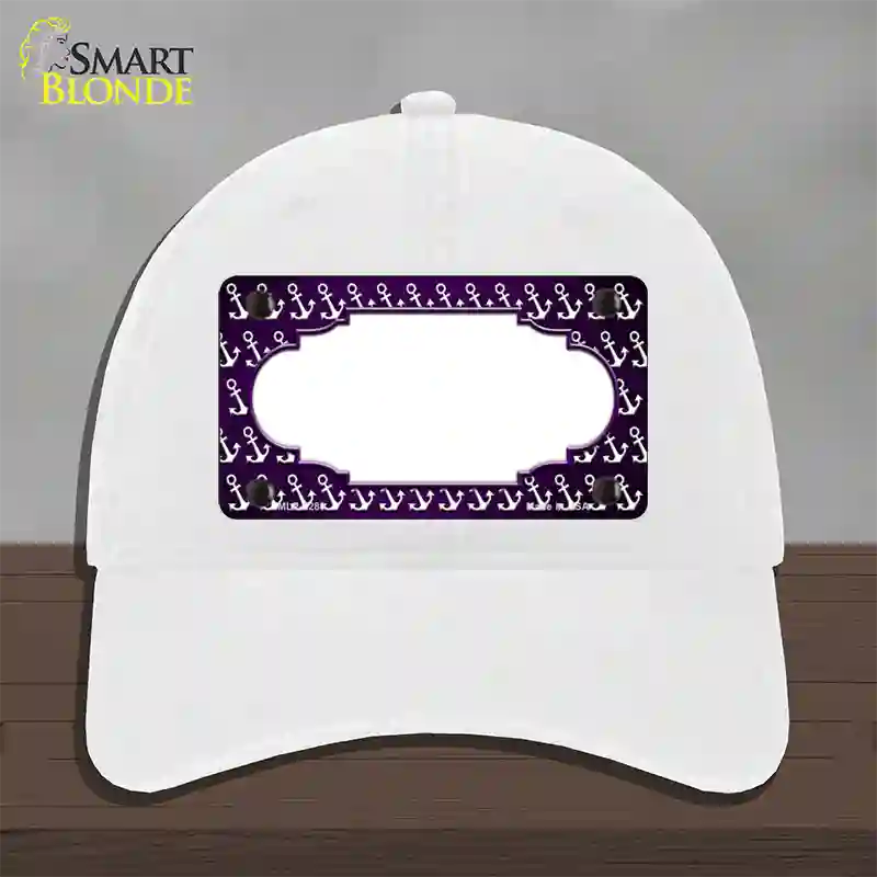 Purple White Anchor Scallop Oil Rubbed Novelty License Plate Hat Unconstructed Cotton / White