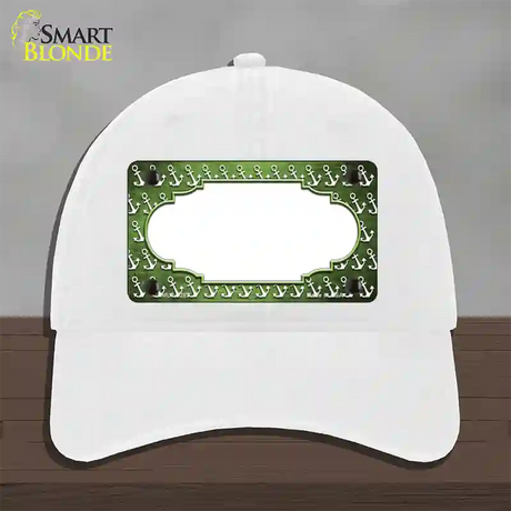 Lime Green White Anchor Scallop Oil Rubbed Novelty License Plate Hat Unconstructed Cotton / White