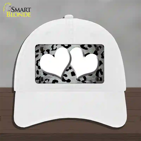 White Black Cheetah Hearts Oil Rubbed Novelty License Plate Hat Unconstructed Cotton / White