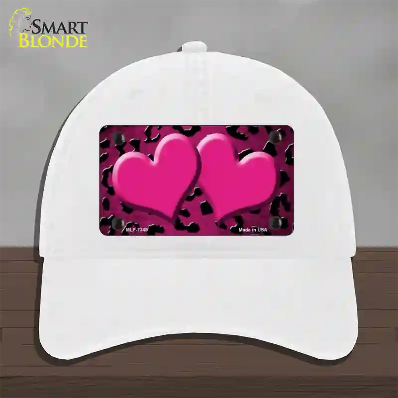 Pink Black Cheetah Hearts Oil Rubbed Novelty License Plate Hat Unconstructed Cotton / White