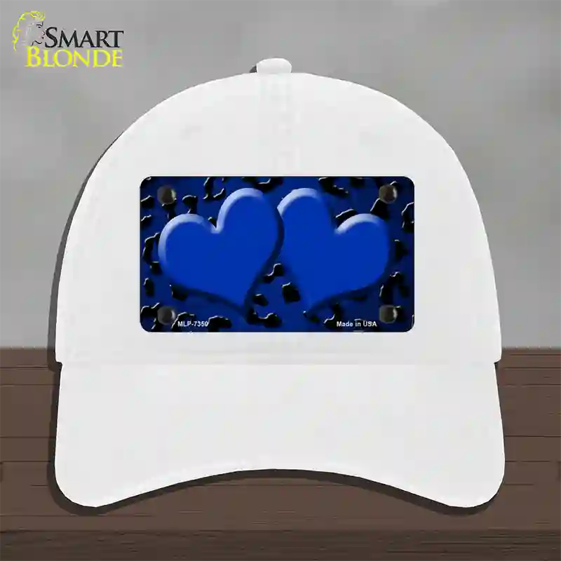 Blue Black Cheetah Hearts Oil Rubbed Novelty License Plate Hat Unconstructed Cotton / White