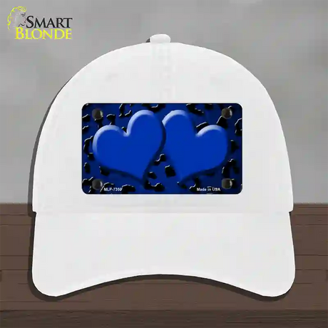 Blue Black Cheetah Hearts Oil Rubbed Novelty License Plate Hat Unconstructed Cotton / White