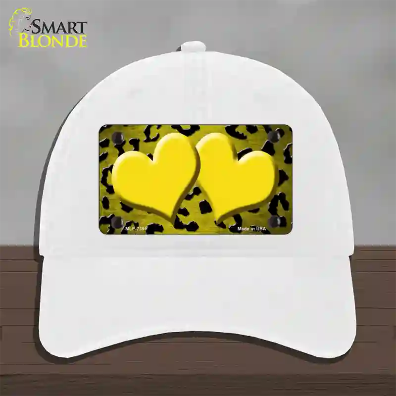 Yellow Black Cheetah Hearts Oil Rubbed Novelty License Plate Hat Unconstructed Cotton / White