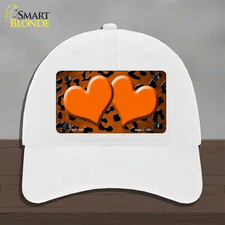 Orange Black Cheetah Hearts Oil Rubbed Novelty License Plate Hat Unconstructed Cotton / White