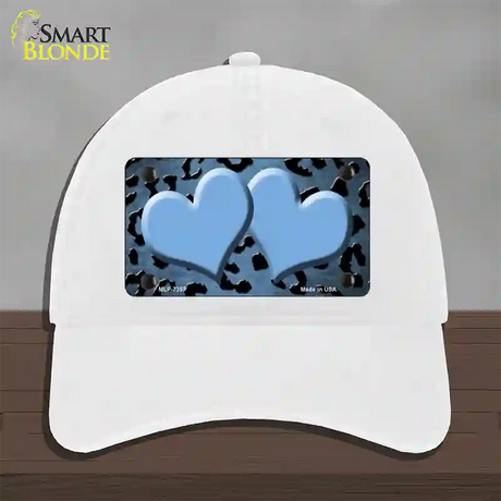 Light Blue Black Cheetah Hearts Oil Rubbed Novelty License Plate Hat Unconstructed Cotton / White