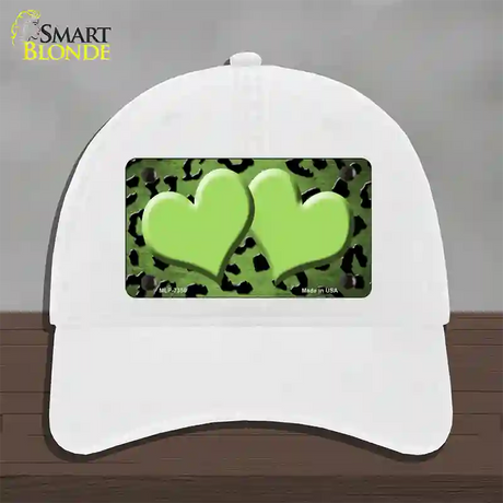 Lime Green Black Cheetah Hearts Oil Rubbed Novelty License Plate Hat Unconstructed Cotton / White