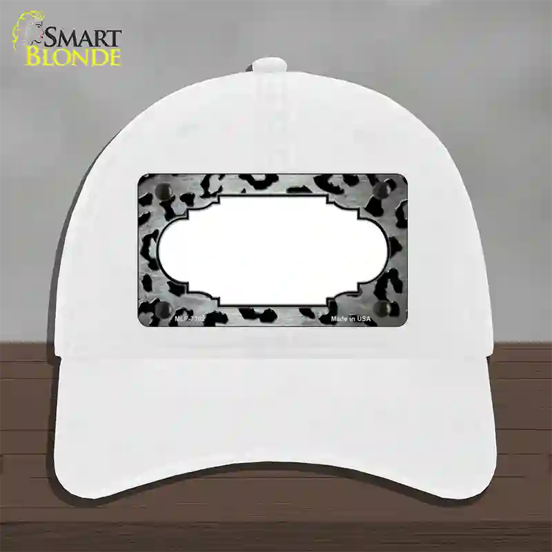 White Black Cheetah Scallop Oil Rubbed Novelty License Plate Hat Unconstructed Cotton / White