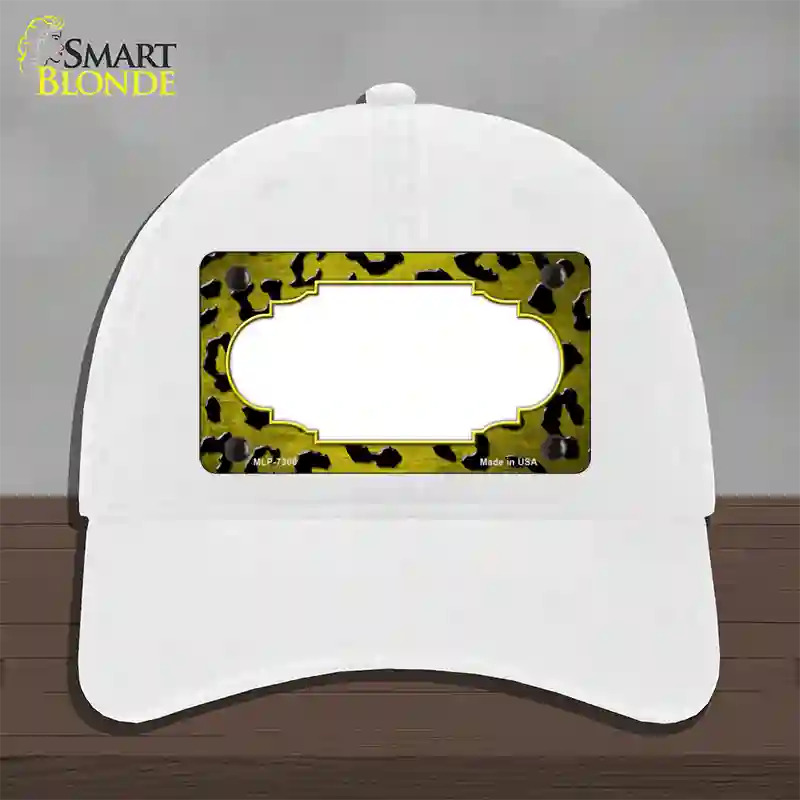 Yellow Black Cheetah Scallop Oil Rubbed Novelty License Plate Hat Unconstructed Cotton / White