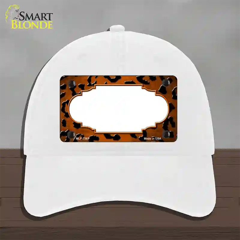 Orange Black Cheetah Scallop Oil Rubbed Novelty License Plate Hat Unconstructed Cotton / White