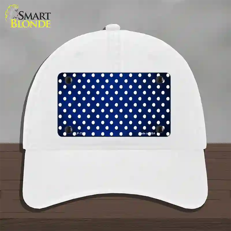 Blue White Small Dots Oil Rubbed Novelty License Plate Hat Unconstructed Cotton / White