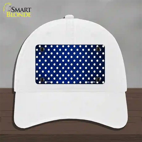 Blue White Small Dots Oil Rubbed Novelty License Plate Hat Unconstructed Cotton / White