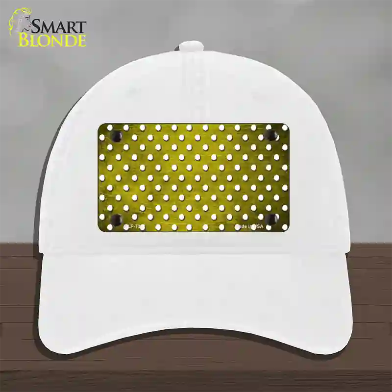 Yellow White Small Dots Oil Rubbed Novelty License Plate Hat Unconstructed Cotton / White