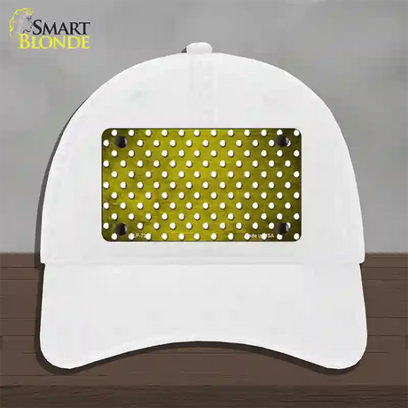 Yellow White Small Dots Oil Rubbed Novelty License Plate Hat Unconstructed Cotton / White