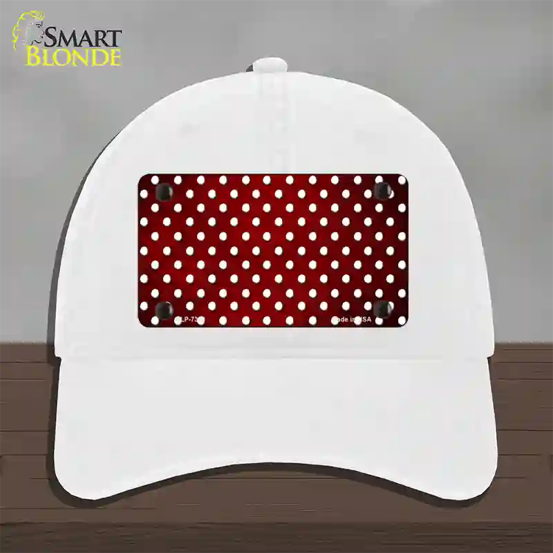 Red White Small Dots Oil Rubbed Novelty License Plate Hat Unconstructed Cotton / White