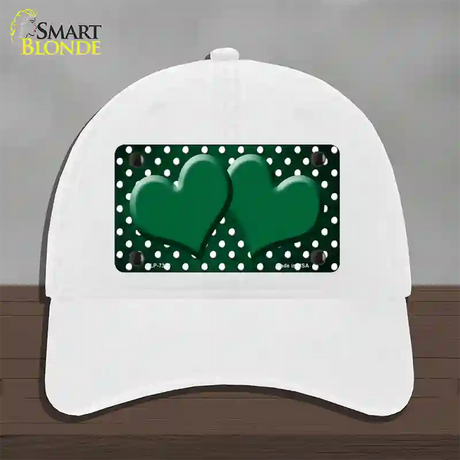 Green White Small Dots Hearts Oil Rubbed Novelty License Plate Hat Unconstructed Cotton / White