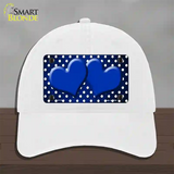 Blue White Small Dots Hearts Oil Rubbed Novelty License Plate Hat Unconstructed Cotton / White