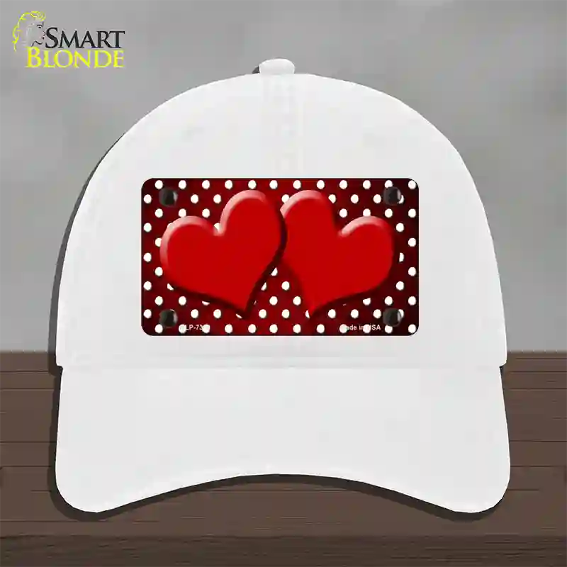 Red White Small Dots Hearts Oil Rubbed Novelty License Plate Hat Unconstructed Cotton / White