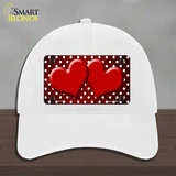 Red White Small Dots Hearts Oil Rubbed Novelty License Plate Hat Unconstructed Cotton / White