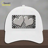 Gray White Small Dots Hearts Oil Rubbed Novelty License Plate Hat Unconstructed Cotton / White